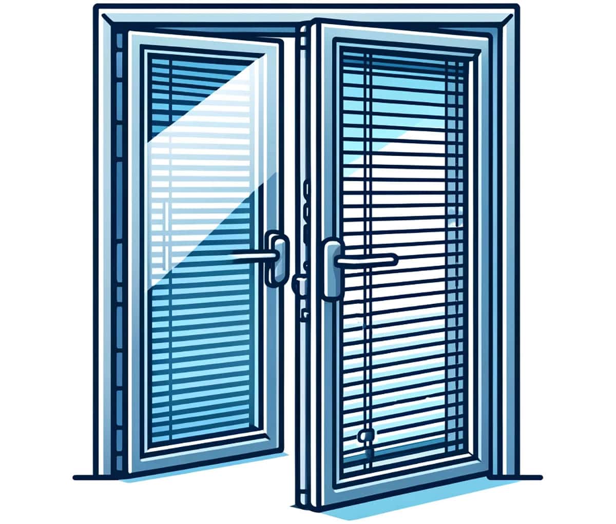 Glass double doors with blinds inside