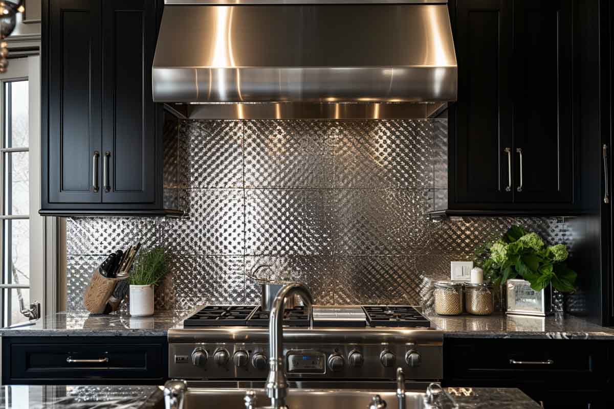 kitchen with black cabinets panels cut to size backsplash