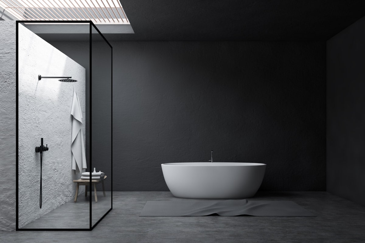minimalist bathroom with tub and shower
