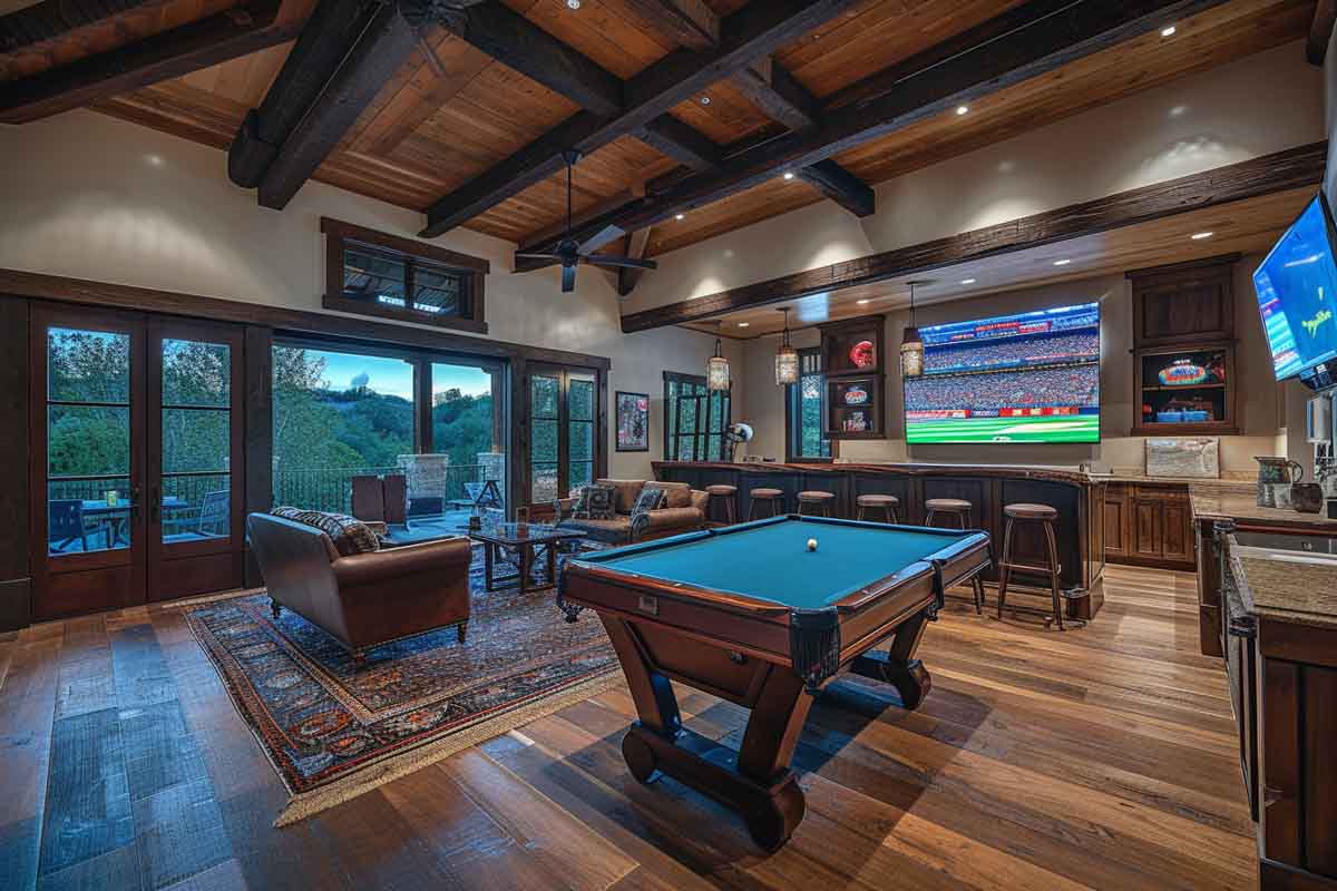 sports bar in room with pool table