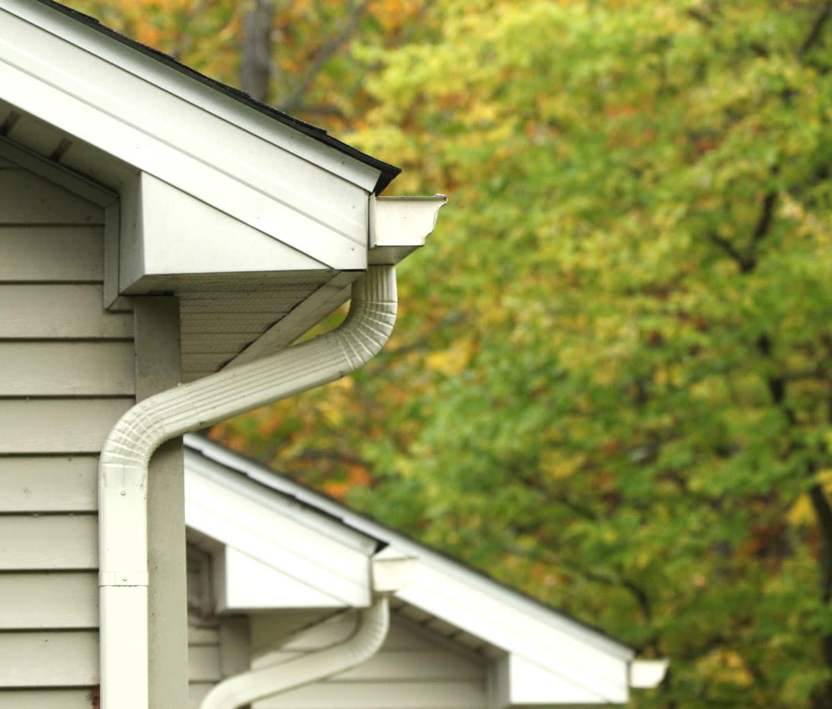 House roof with rectangular downspout