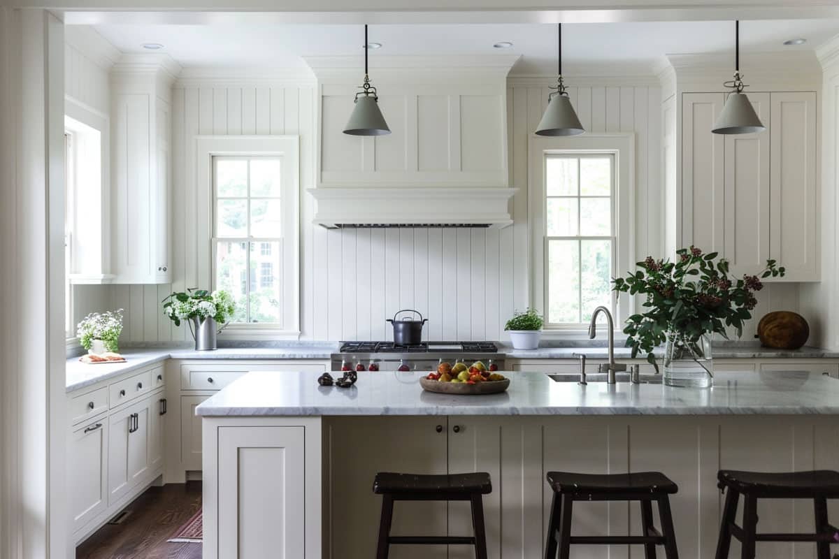 kitchen with wainscoting on island