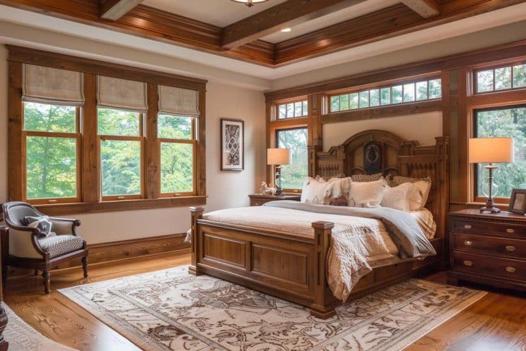 luxury craftsman bedroom with wood accents