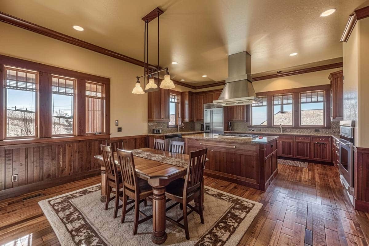 spacious craftsman kitchen with wood wainscoting