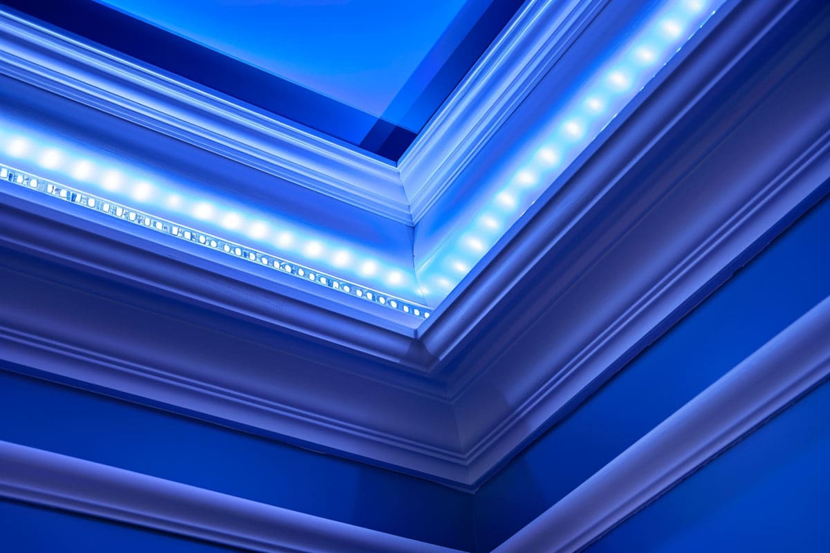 LED strips on bedroom crown molding