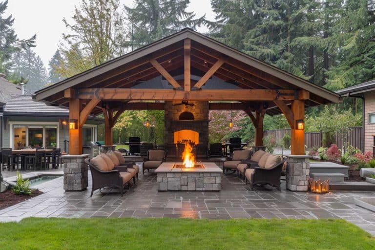 attached covered patio with fire pit
