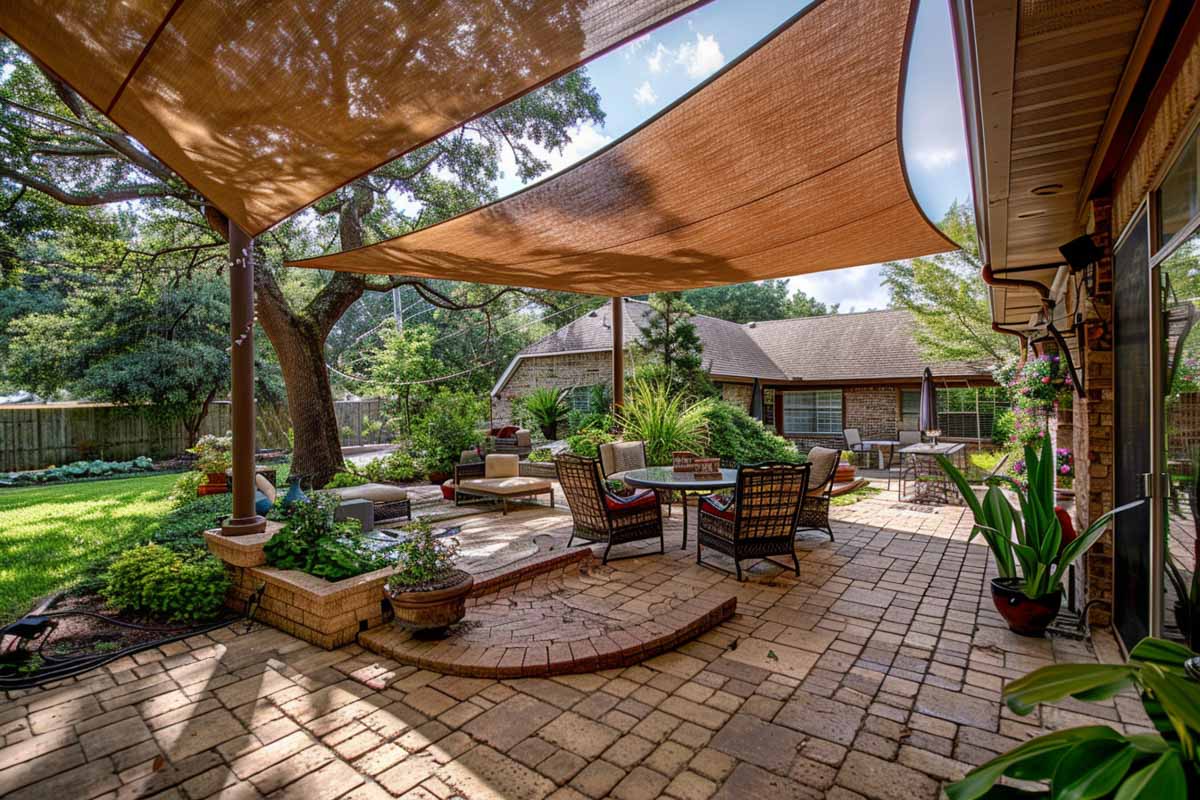 patio with sail shade