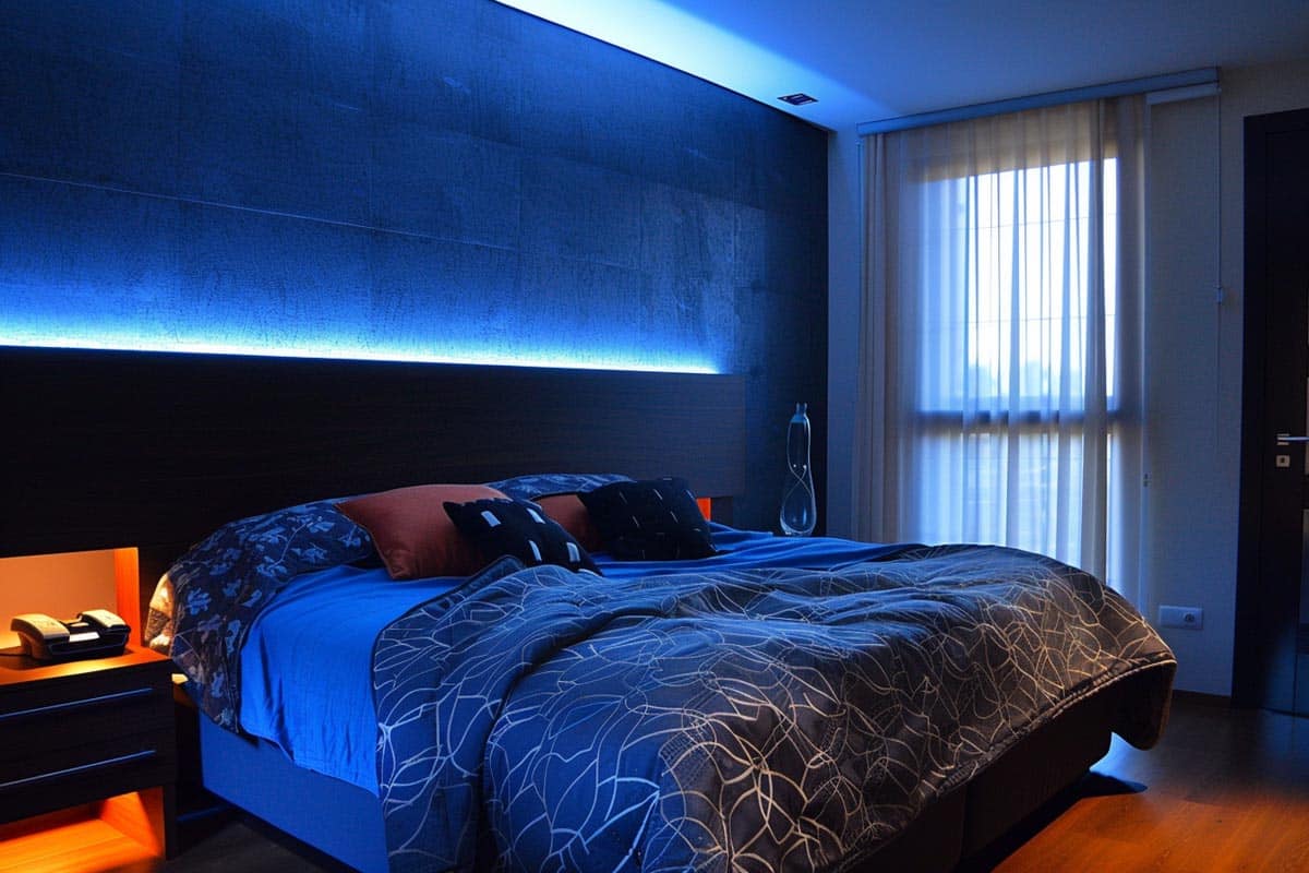 bedroom with LED accent wall lighting