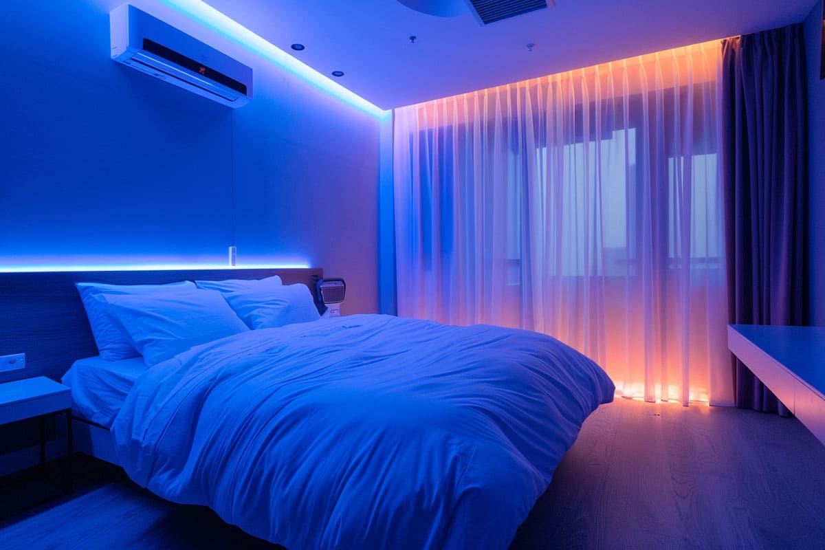 bedroom with LED ambient lighting