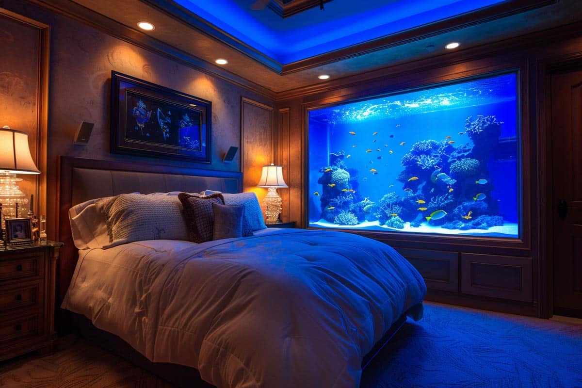 bedroom with LED aquarium