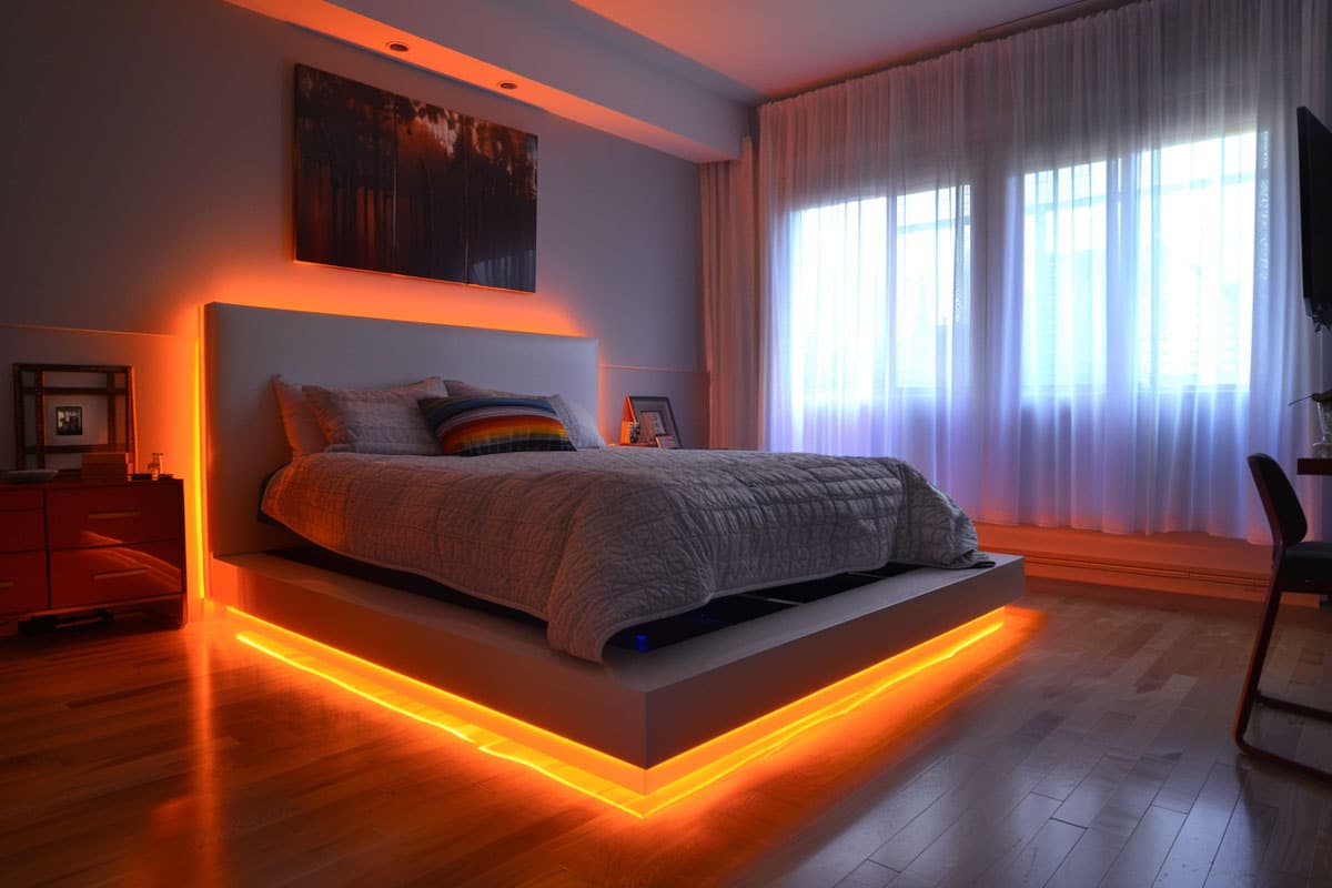 bedroom with LED bed frame