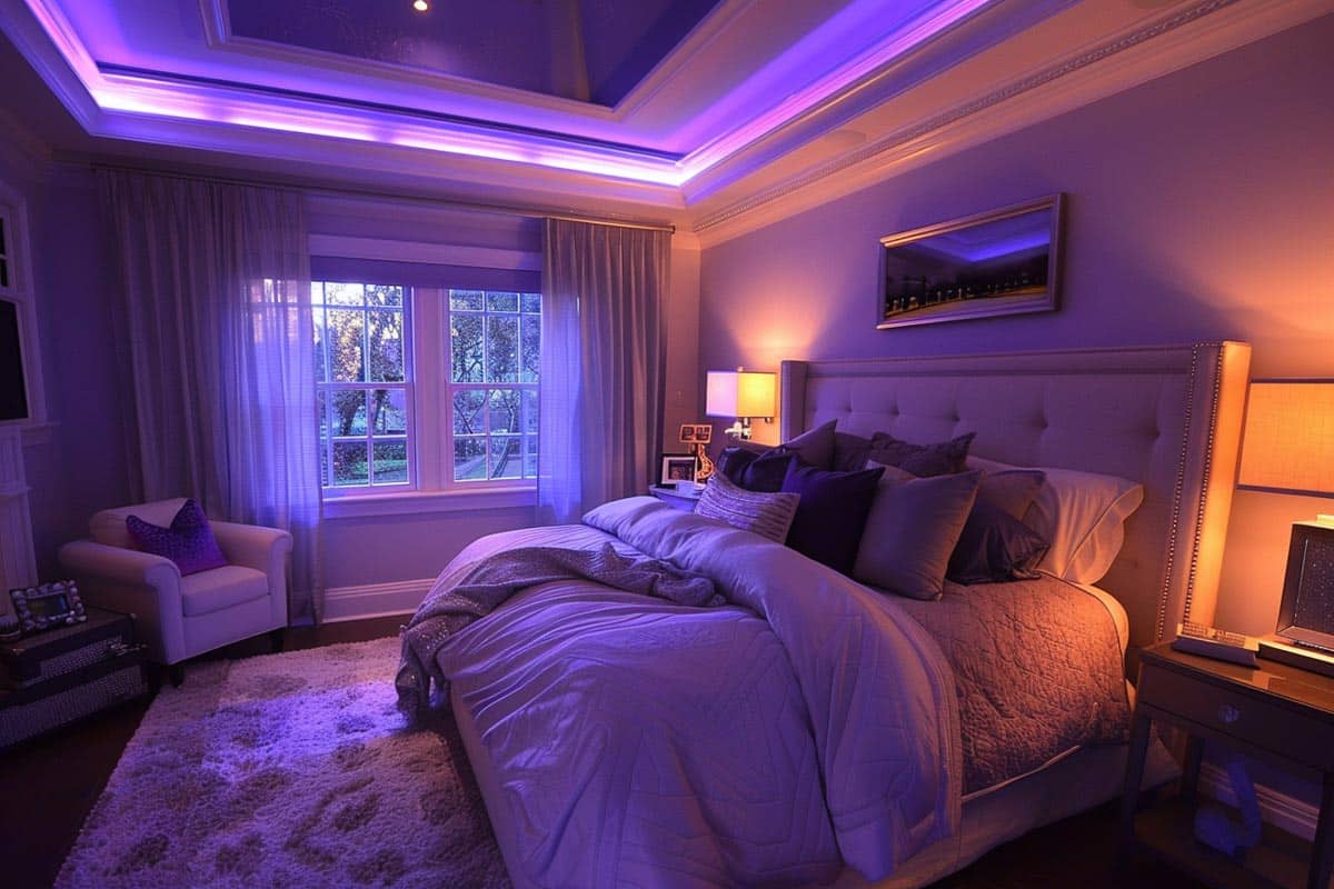 bedroom with LED cove ceiling