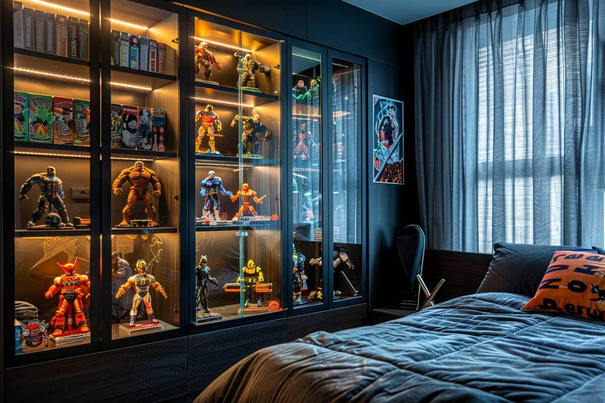 bedroom with LED glass cabinet