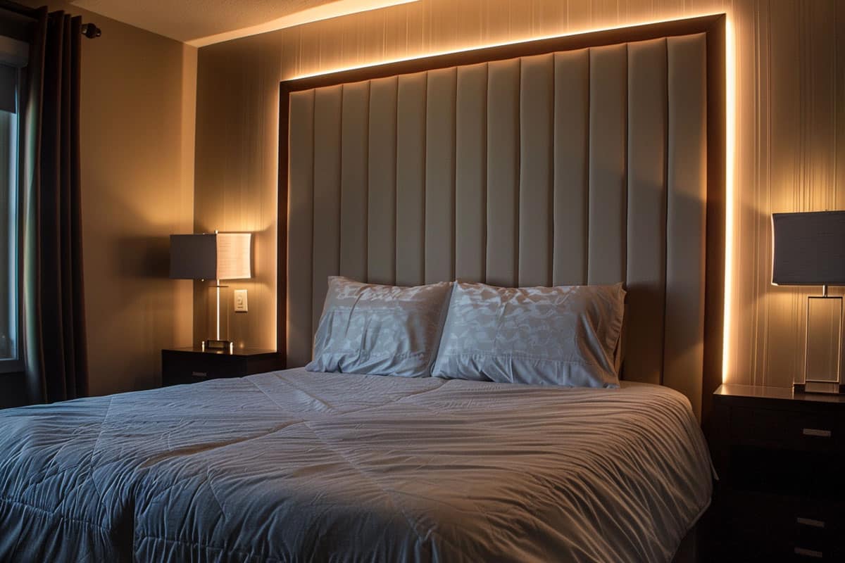 bedroom with LED headboard