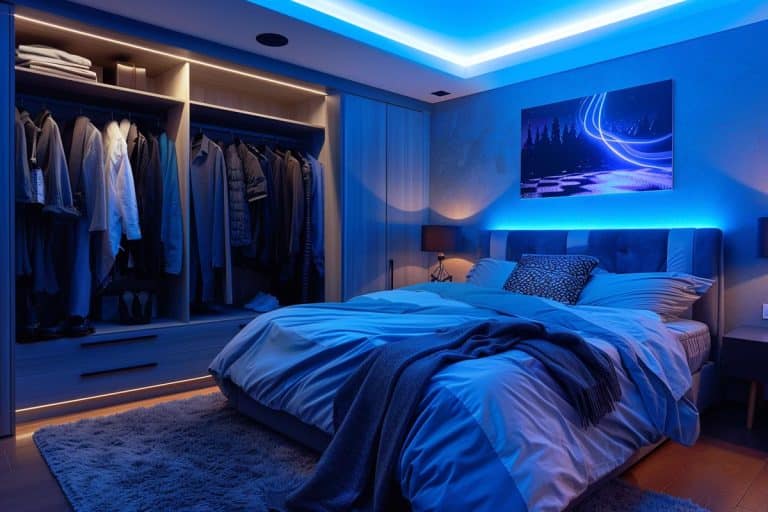 bedroom with wardrobe lighting