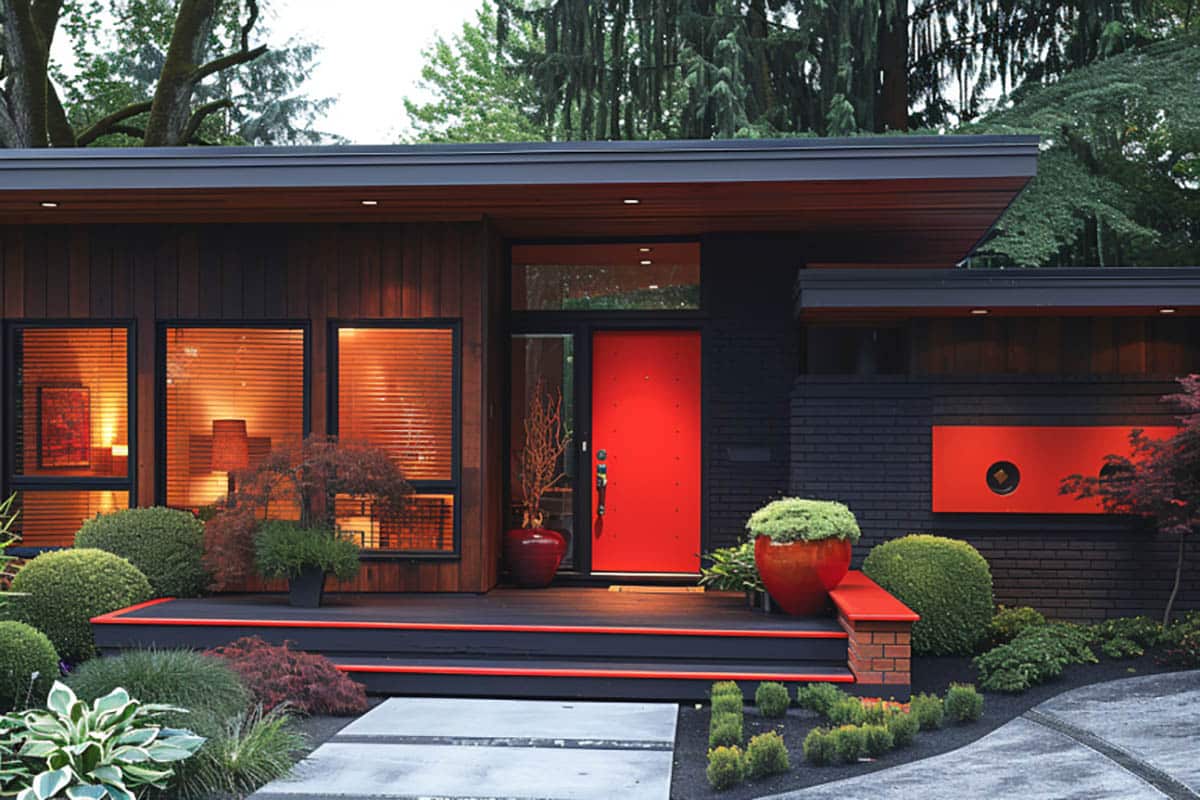 Modern home with red front door