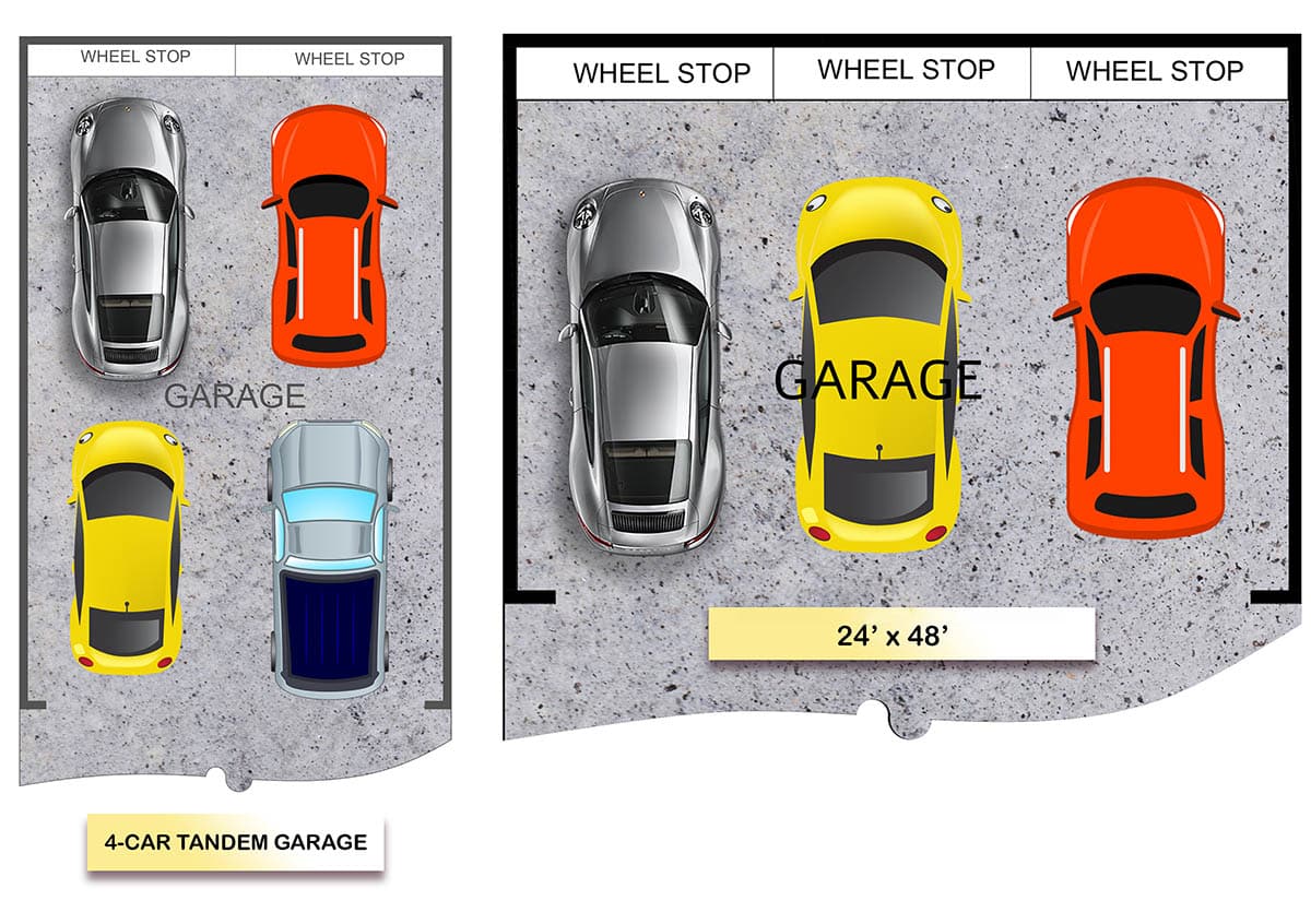 Four car design and side by side garage