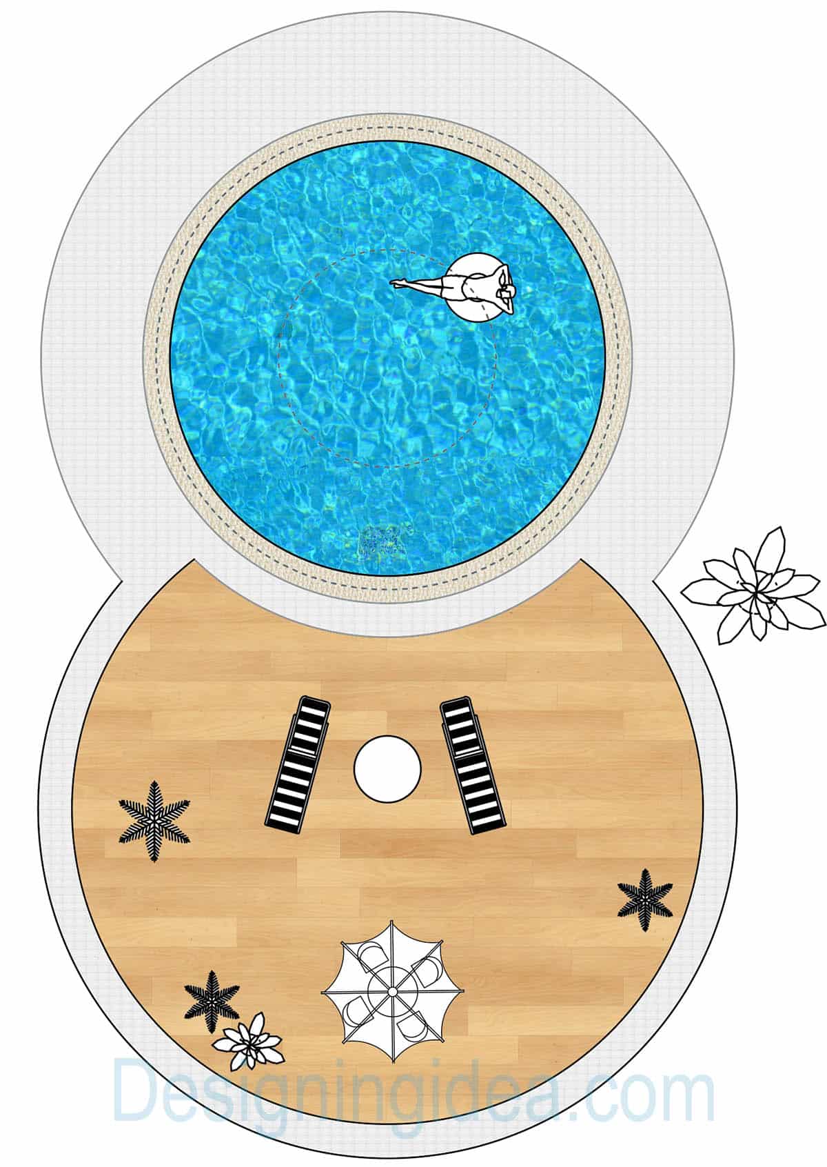 Pool with circular shape and deck