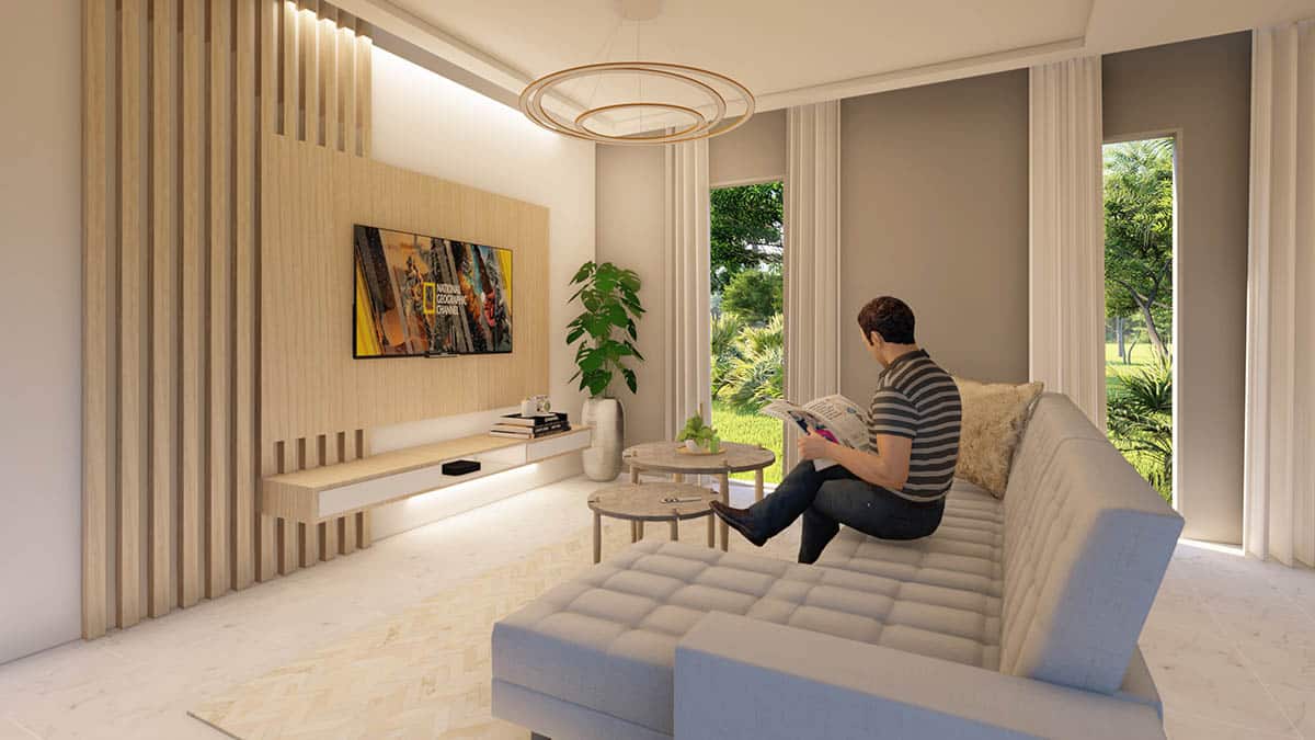 Floating furniture in modern design room