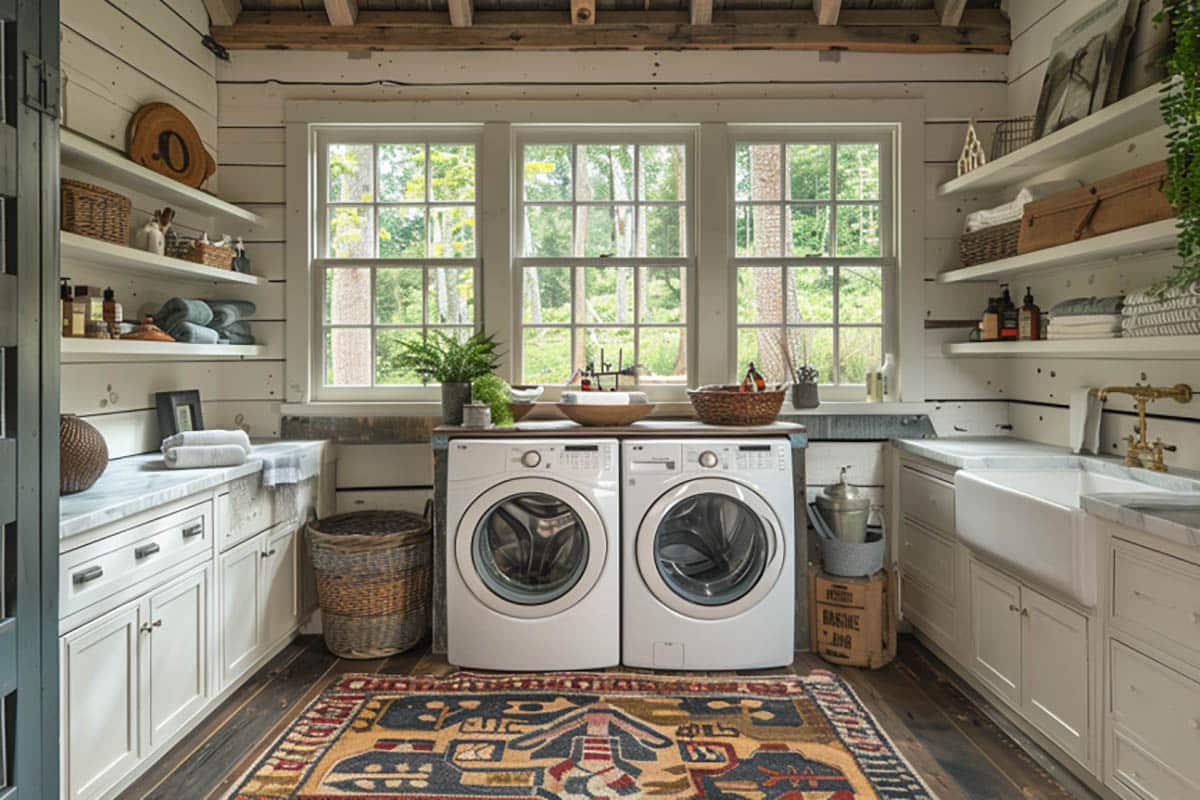 Modern farmhouse laundry room with u-shaped layout