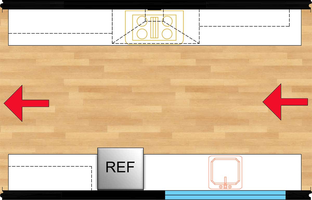 Pass through layout in kitchen