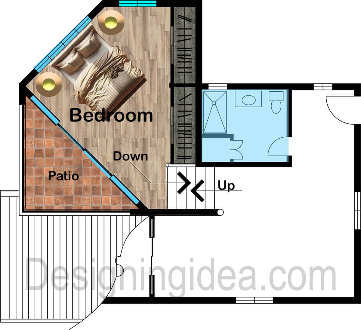 Split level plan for bedroom