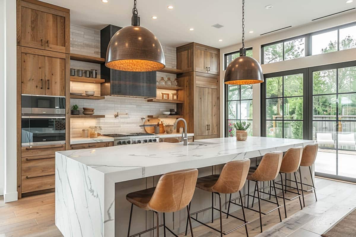 Contemporary kitchen with comfy island seating 