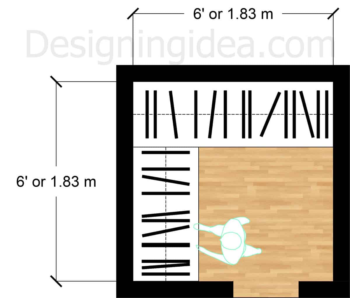 L-shaped closet with corner racks