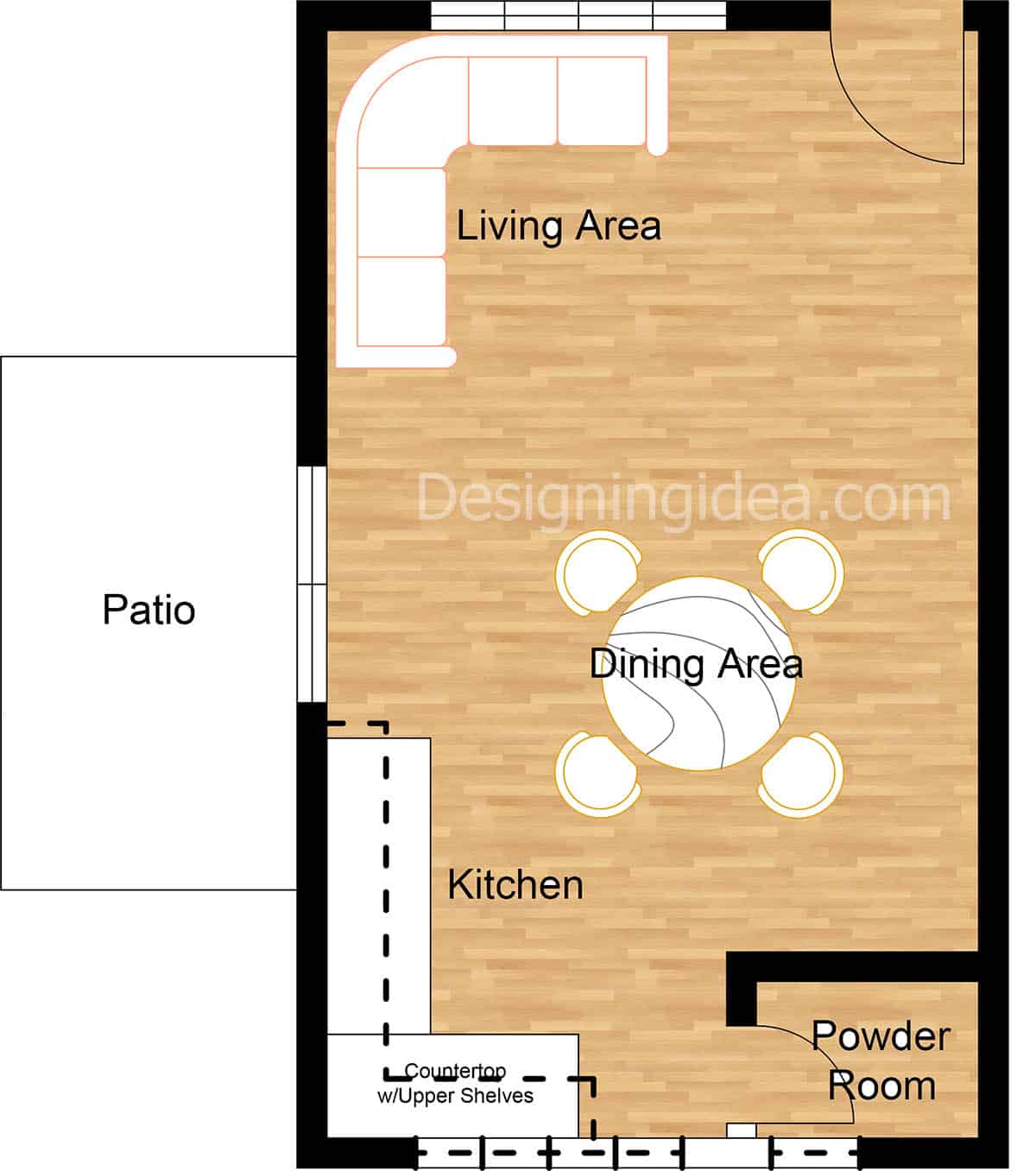 Open concept living and dining design layout