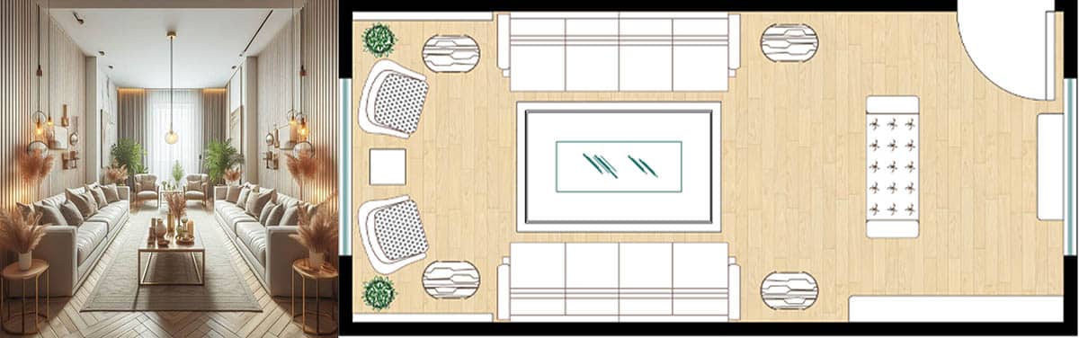 Parallel seating room layout