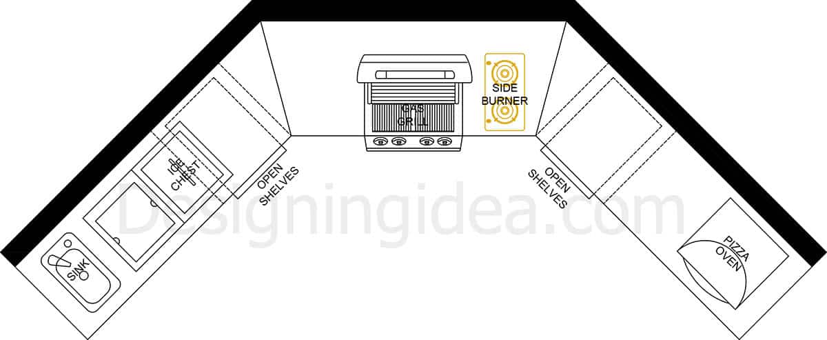 Built-in grill with angled layout 