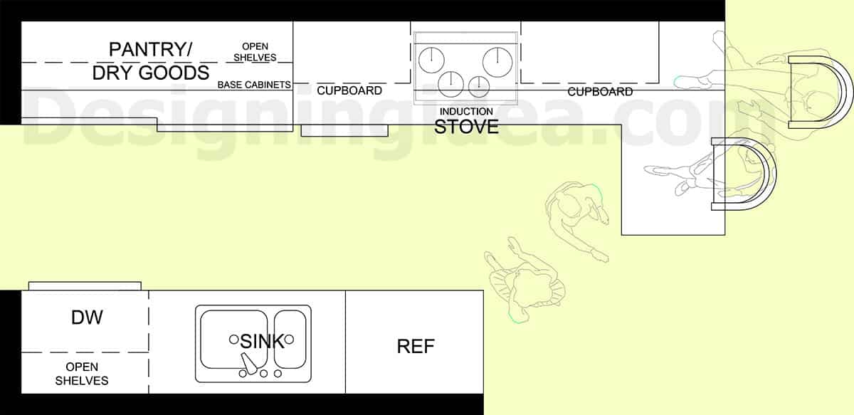 Kitchen L-shaped galley floor plan