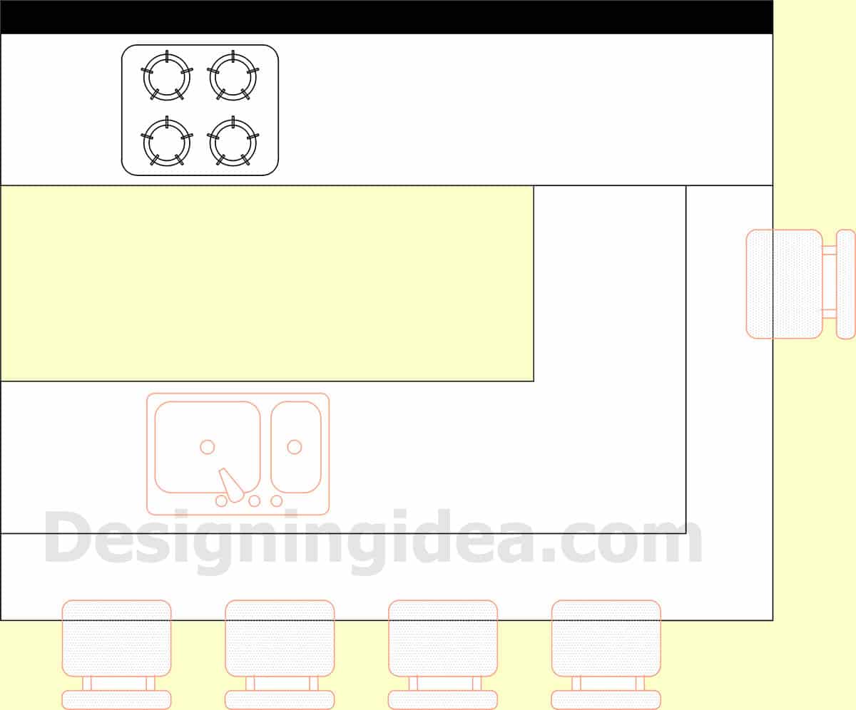 L-shaped floor plan layout for corner or wall placement