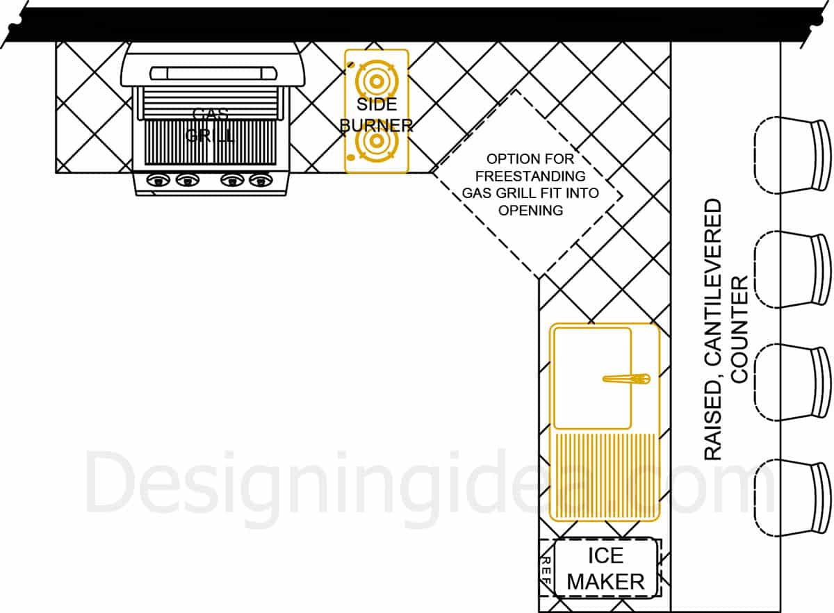 L-shaped outdoor kitchen layout