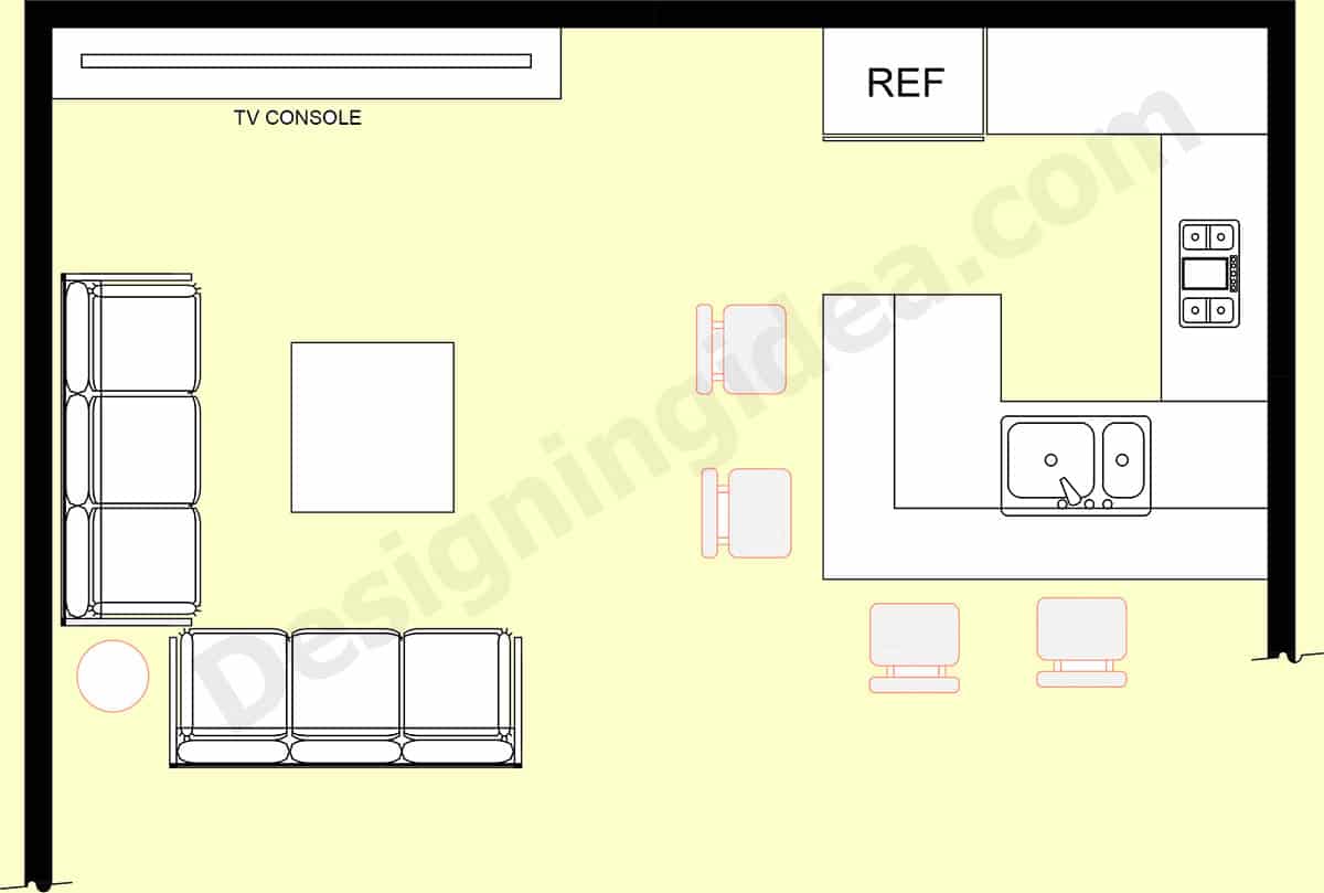 Living room bar in the corner with wraparound seating