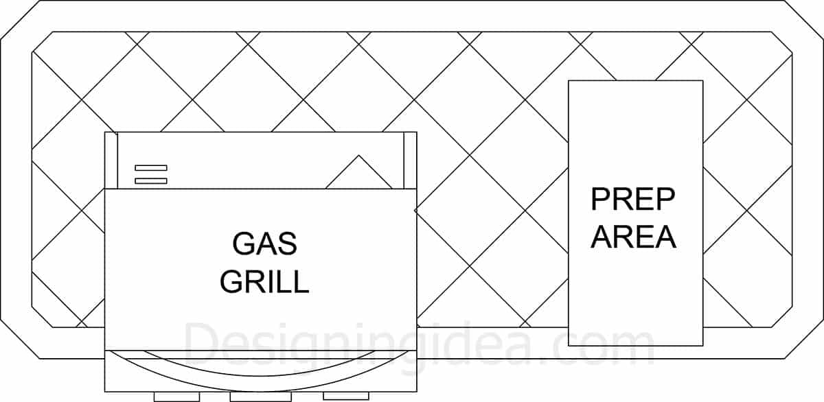 Island kitchen with bbq grill and prep area