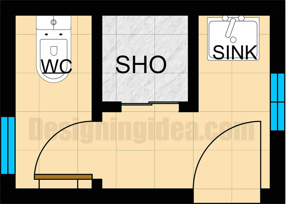 Split plan shower zone layout