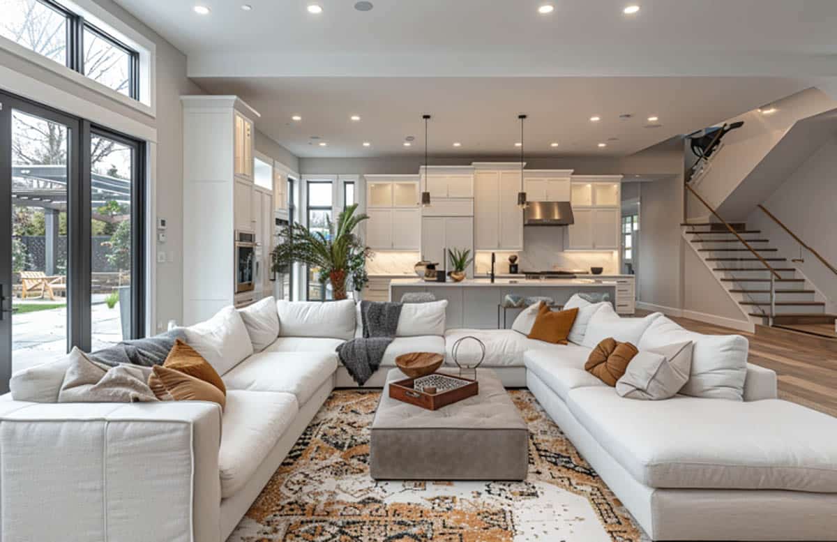 Room with conversation pit seating arrangement