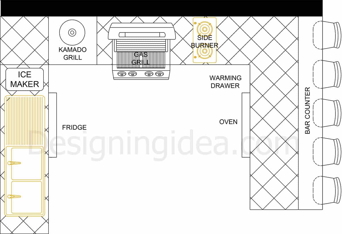 U-shape layout plan for kitchen outside