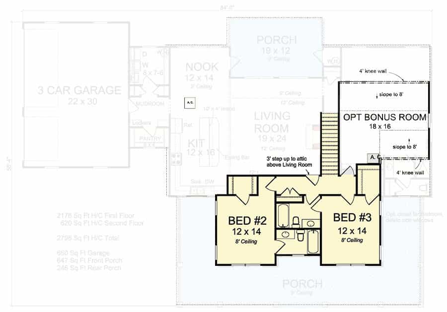 2nd story of farmhouse with bedroom layouts