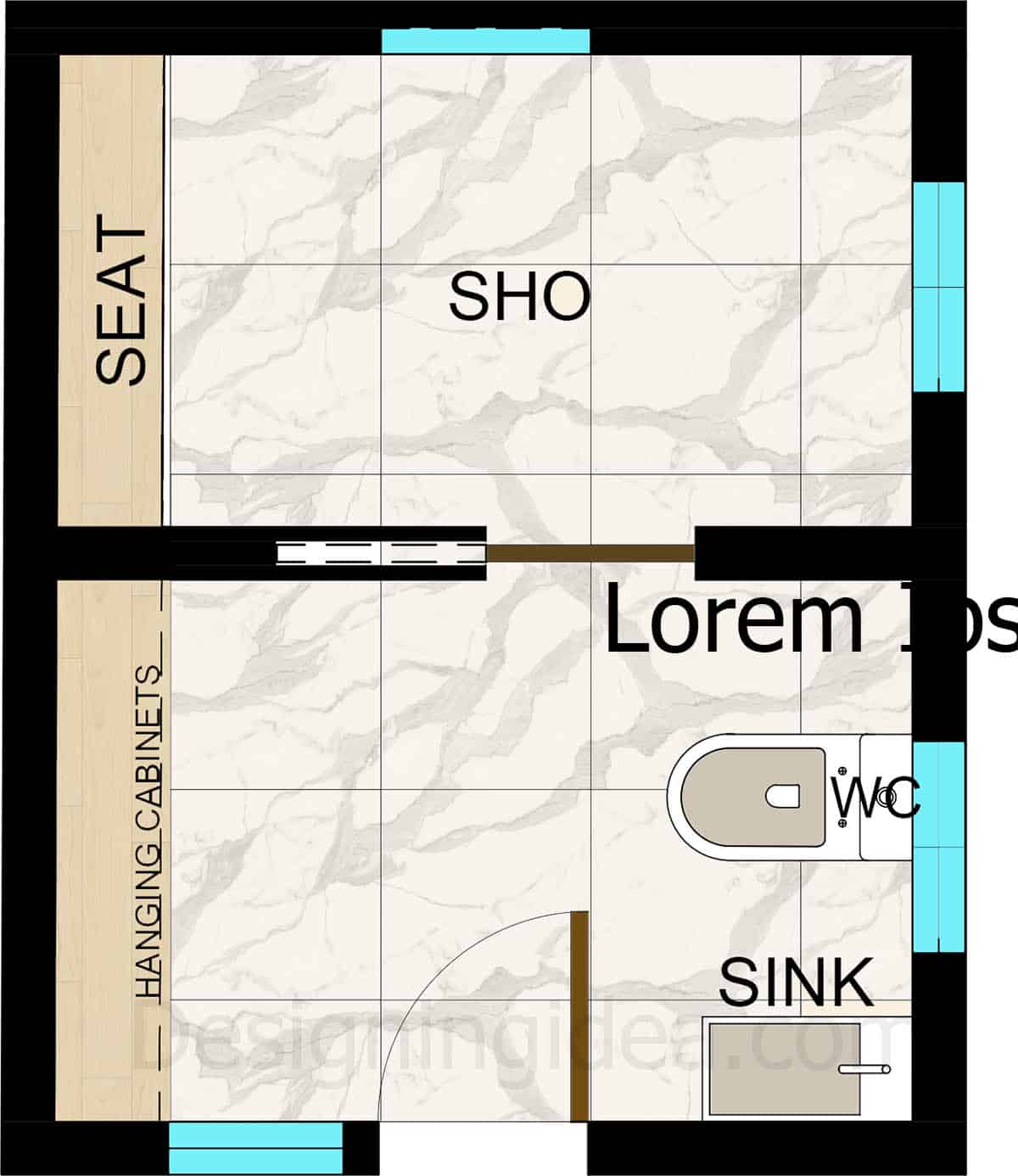 8x10 separate shower layout with bench