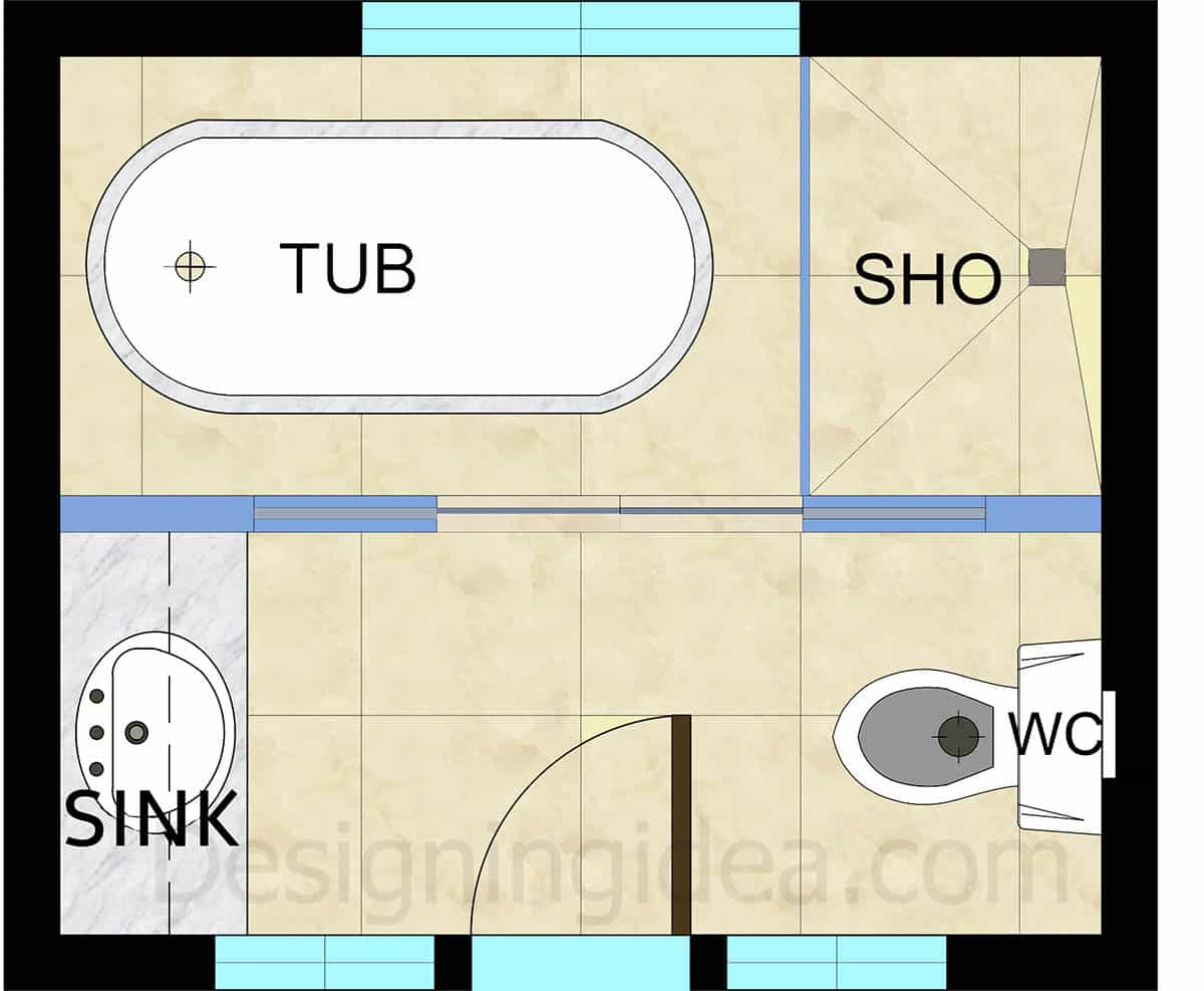 8x10 bathroom with freestanding tub next to shower