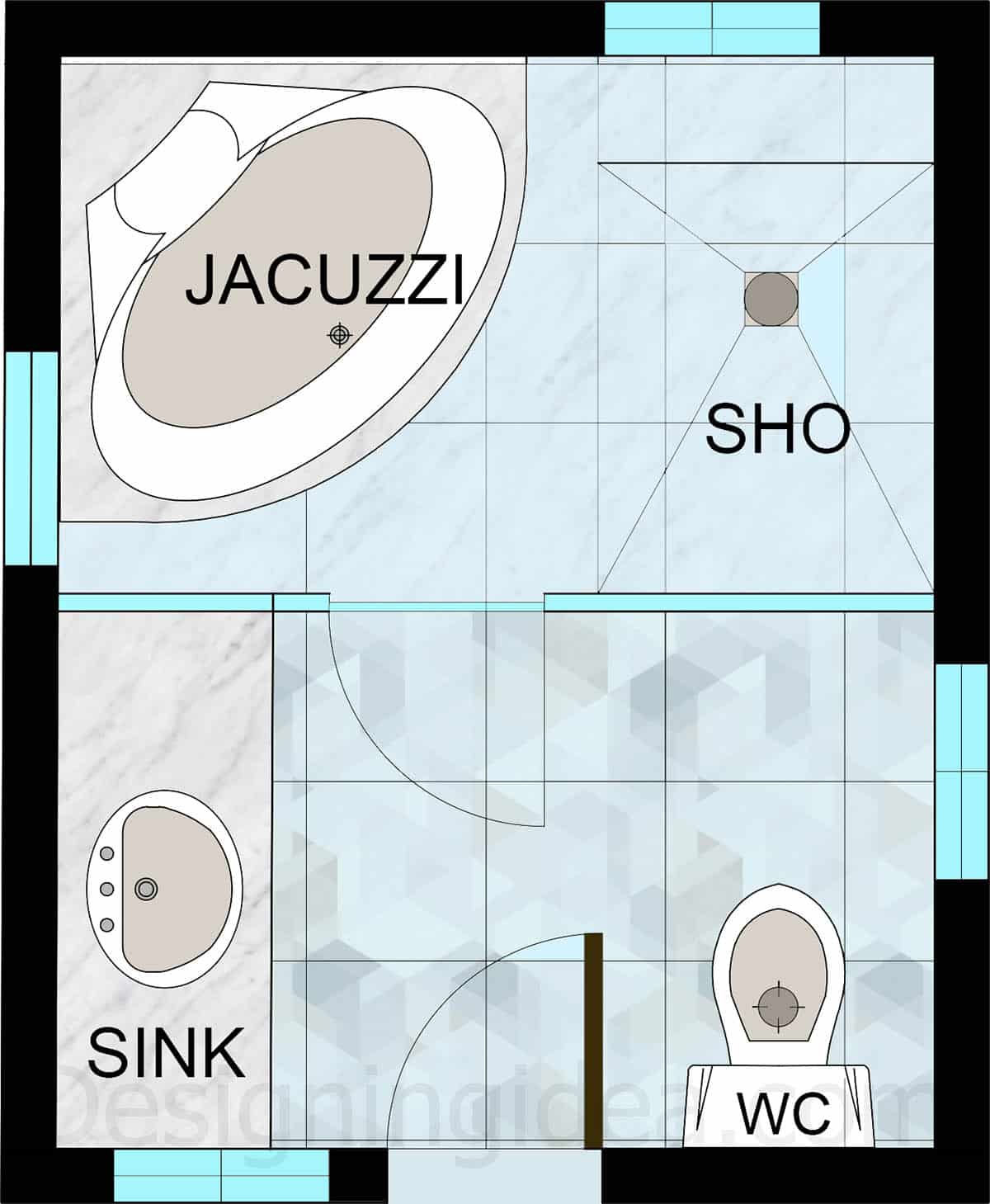 8x10 shower sanctuary layout with jacuzzi tub and shower