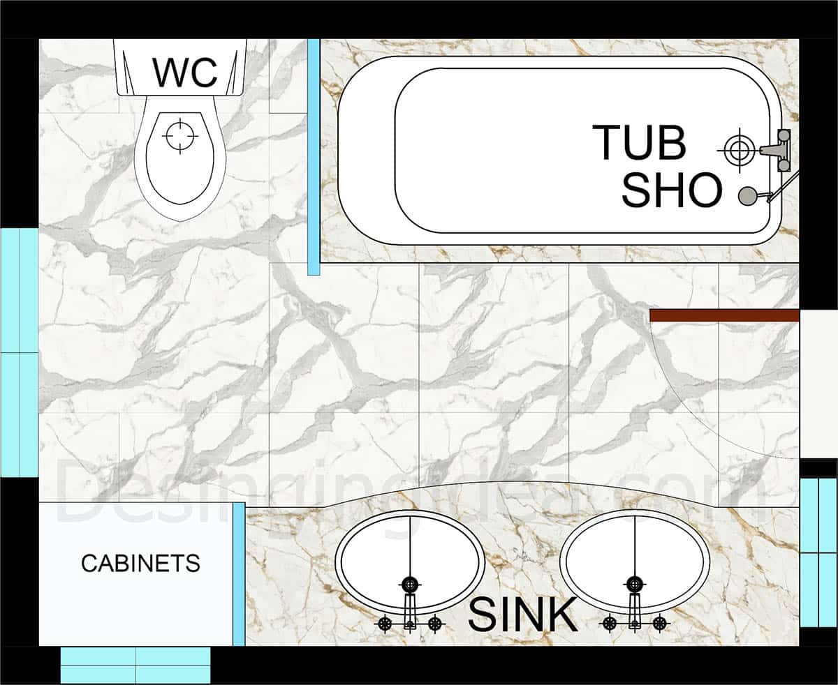 8x10 tub and shower combination layout for the bathroom