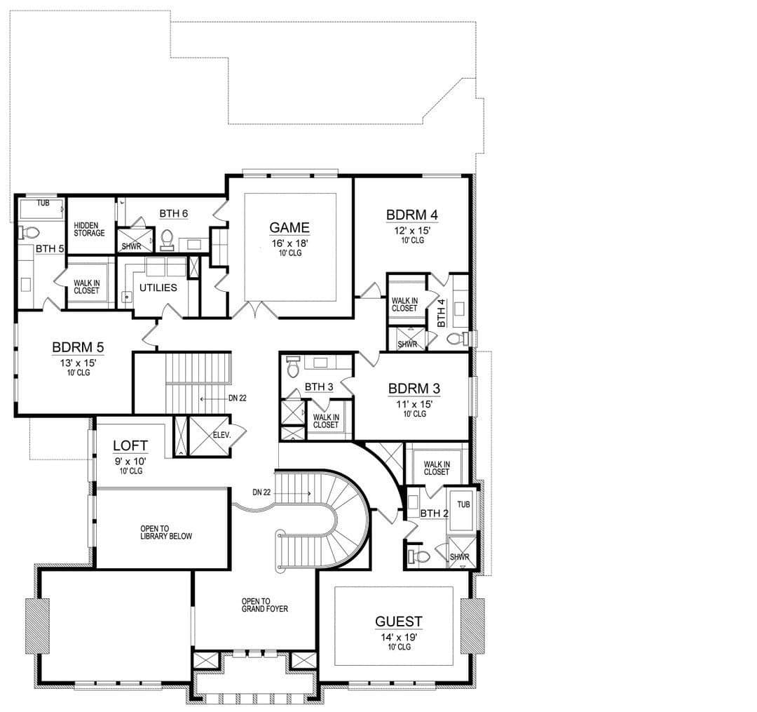 Home floor plan for upper level