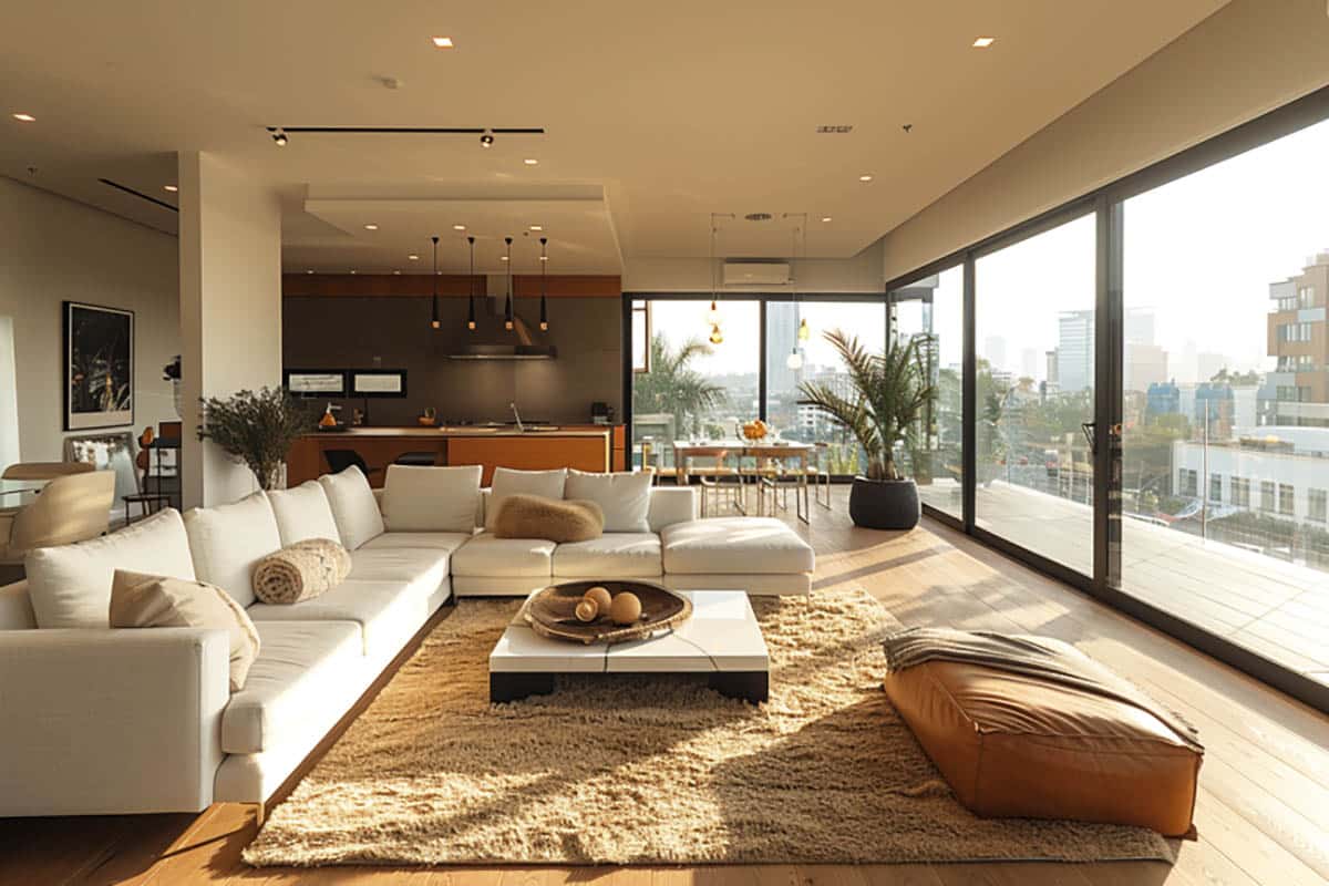 Contemporary living room with neutral color palette