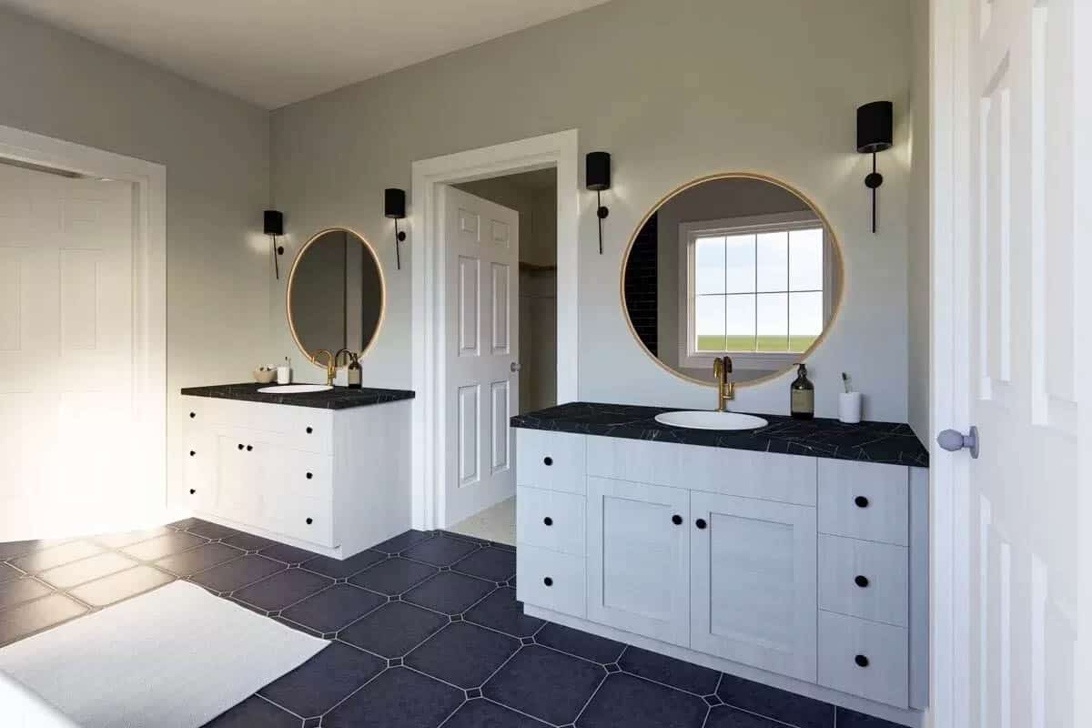 Farmhouse bathroom with dual vanities