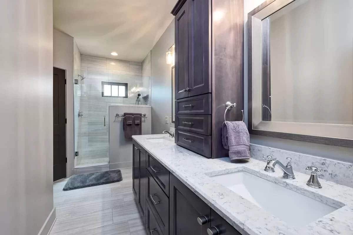 Master suite bathroom with porcelain walk in shower