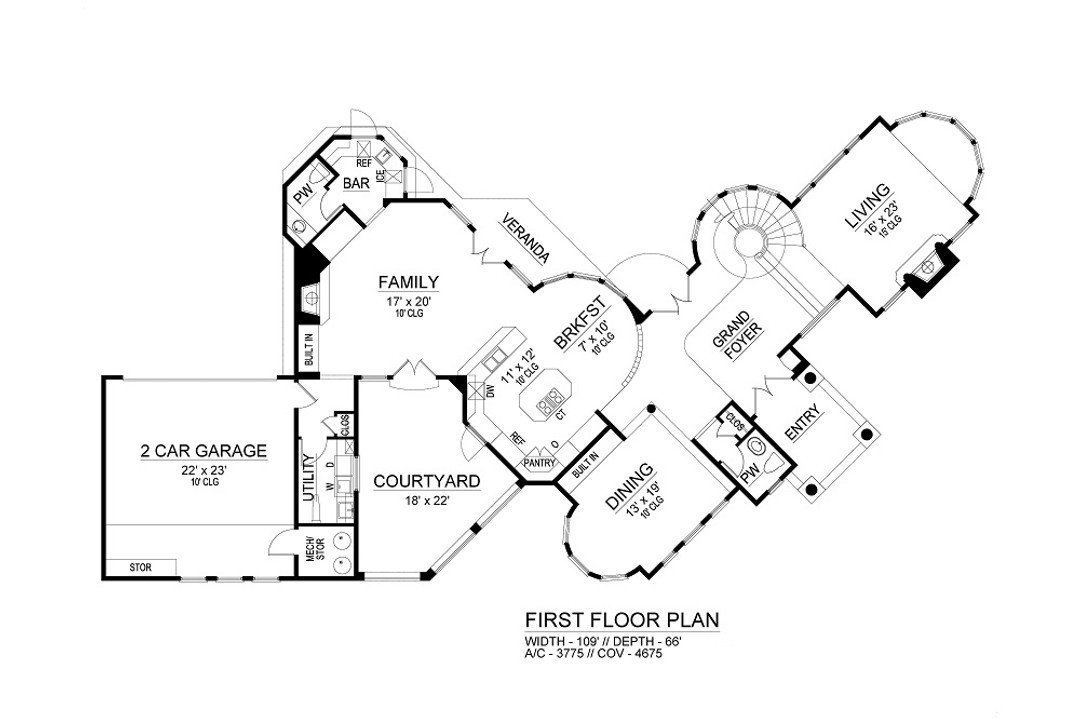 Mediterranean house main floor plan