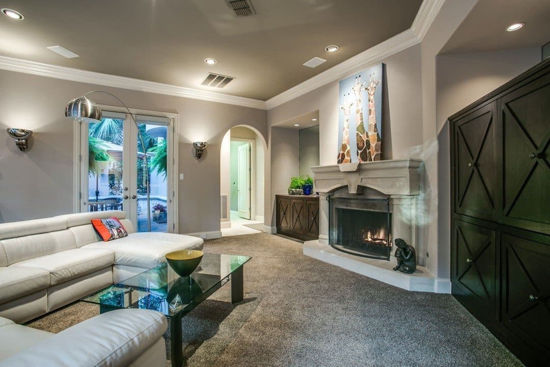 Family room with fireplace and large seating area